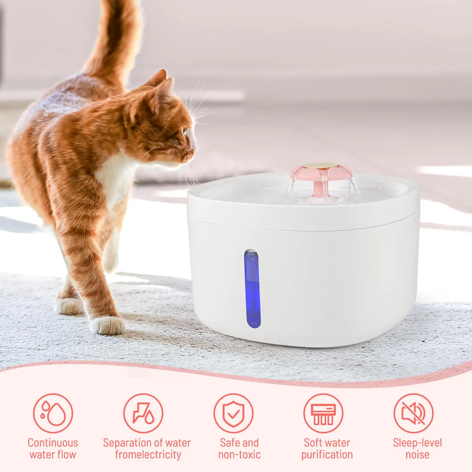 Petdom 2.6L Cat Auto Drinker Smart Water Dispenser Automatic Feeders & Water Stainless Steel Pet Water Fountain for Cats 0.5W