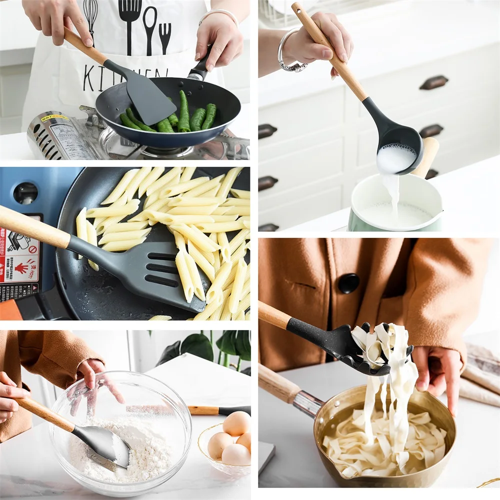 6 grey silicone utensil