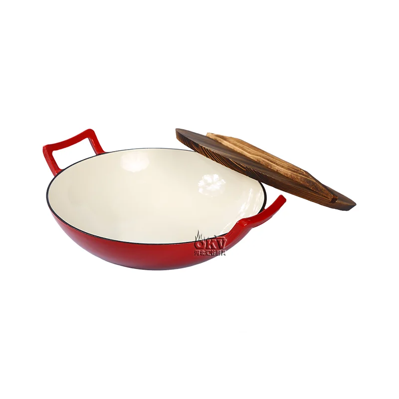 Kitchen Cast Iron Quality Woks Pan Large Capacity Enamel Two Ear Wok Non Stick Cookware Chinese Wok
