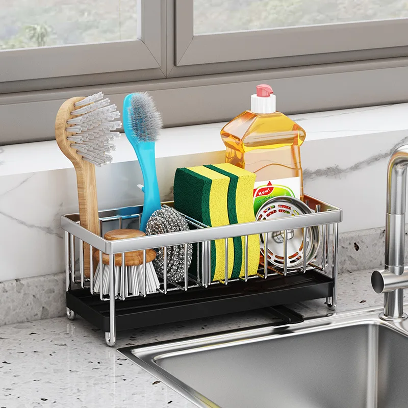 ZX kitchen telescopic sink shelf 304 stainless steel drain rack holder sponge soap rag  storage holders