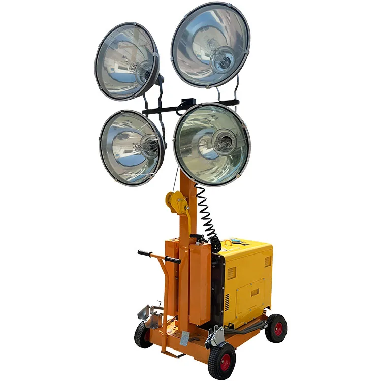 Durable trolley type lighthouse 4M 5M 6M mobile diesel power generation metal halide trolley type lifting lighthouse for sale