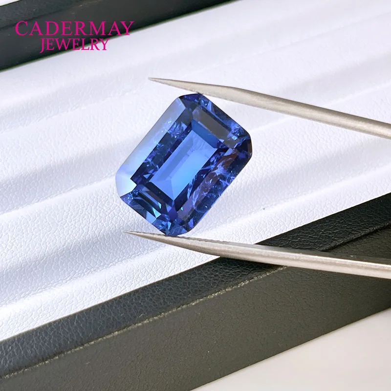 New arrival wholesale price Cornflower Blue Sapphire Emerald Cut Synthetic corundum gemstone lab grown sapphire with inclusions
