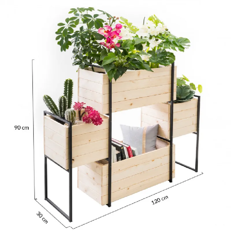 Wood Vegetable Flower Raised Garden Bed Vertical stand flower rack For Outdoor