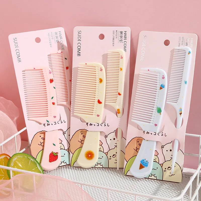 Cartoon 2Pcs/Set Child Girls Hair Styling Combs Set Cute Strawberry Pattern Print Kids Hair Brush Comb Wholesale
