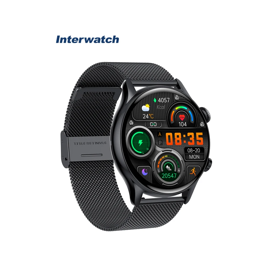 Interwatch 2023 NEW Android OS IP68 black AMOLED 1.36 inch full screen touch magnetic charging music control smart watch 2022