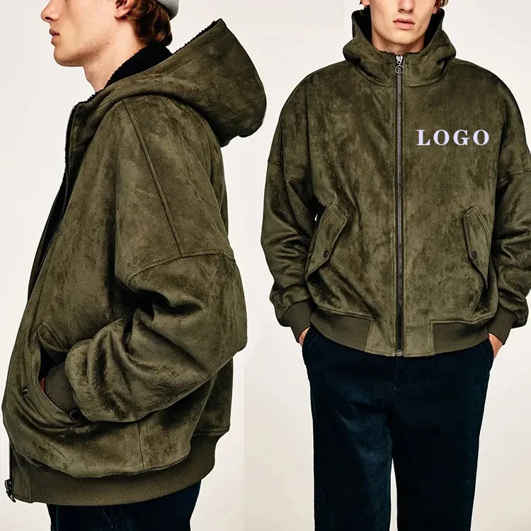 High Quality Full Zip Up Jacket Custom Your Brand Long Sleeve Custom Genuine Suede Leather Winter Jackets Coats For Men