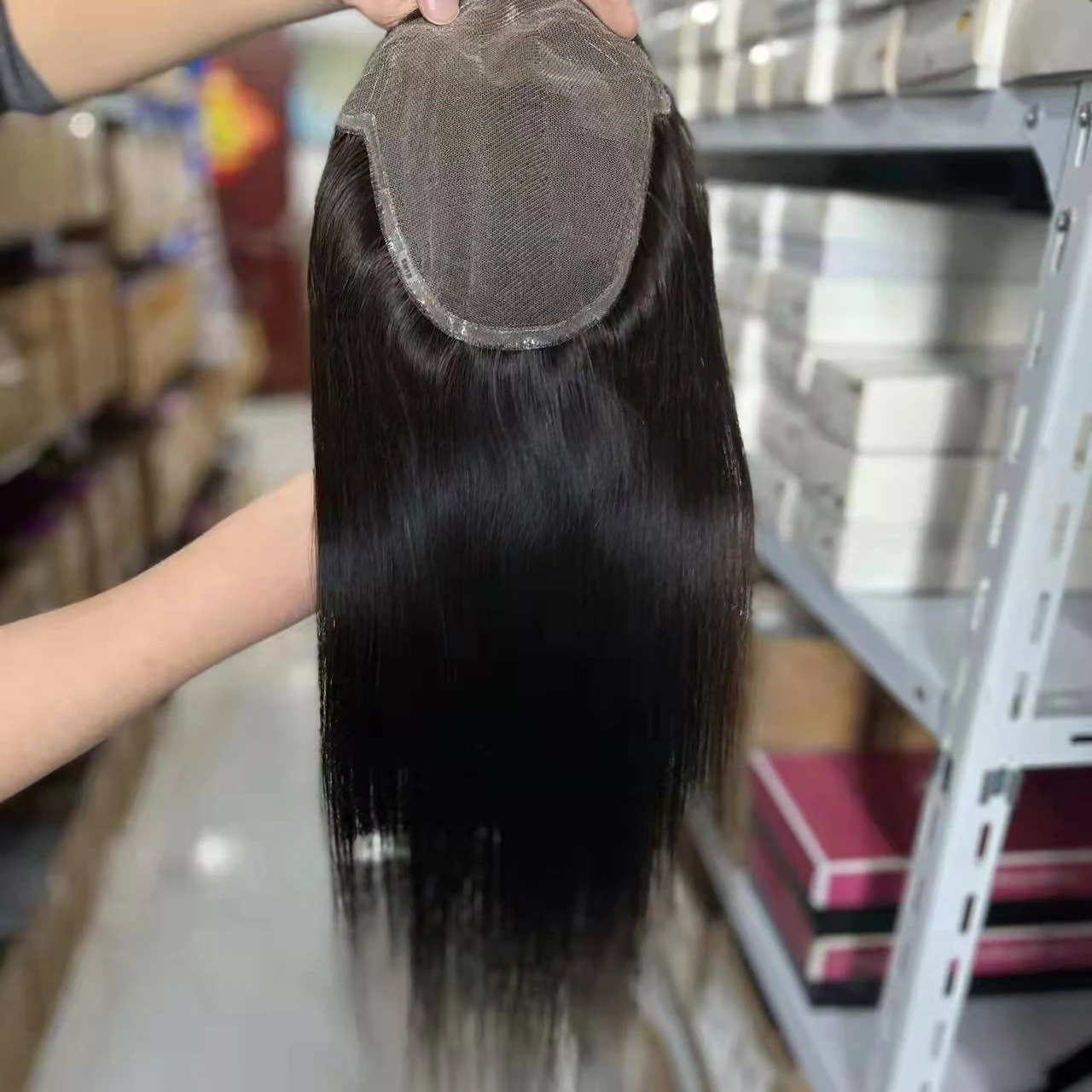 Stock Swiss lace and Mono Lace Human Remy Hair Toupee for Women