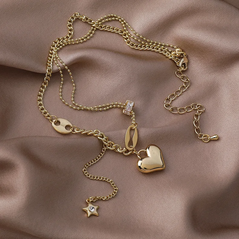 juhu diamond star love zircon necklace light luxury niche alloy clavicle chain 2021 new necklace female