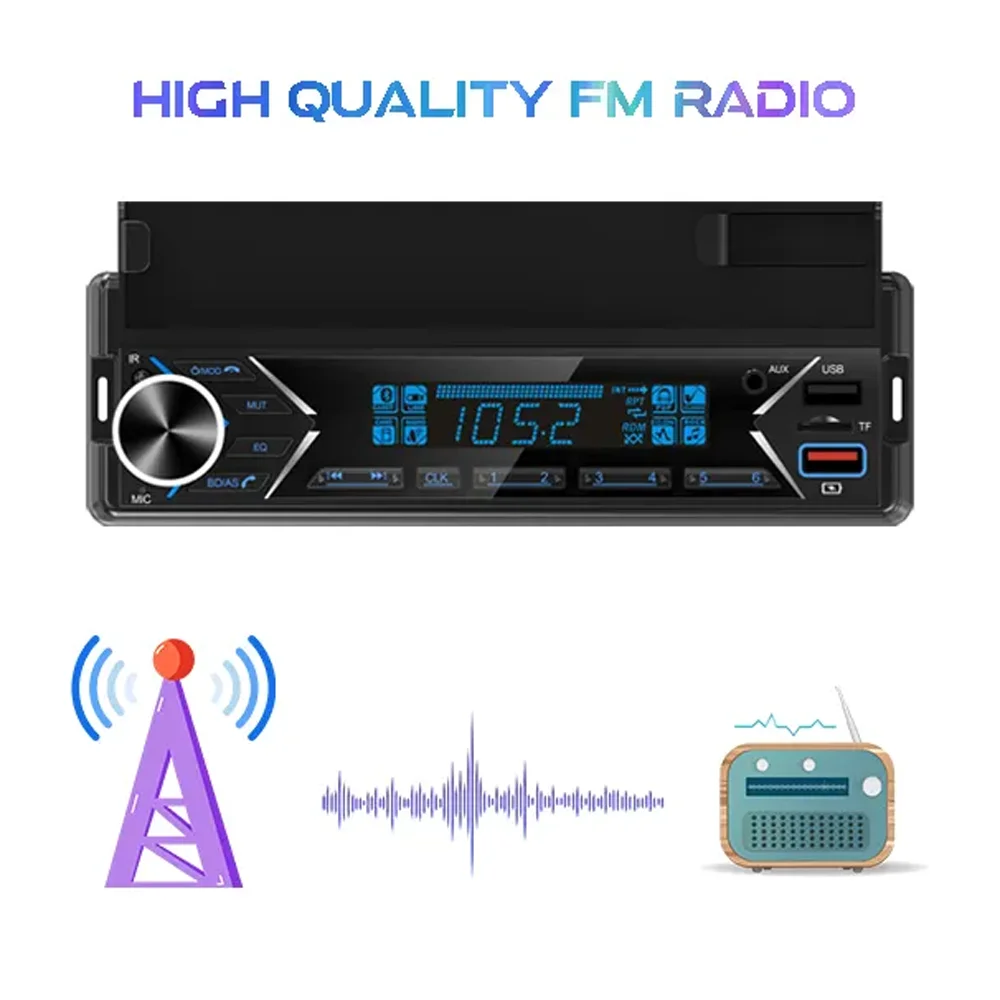 New Style 12V Universal Car MP3 Player Single Din FM Radio With Phone Holder Colorful Lights Double USB BT TF AUX Music Player