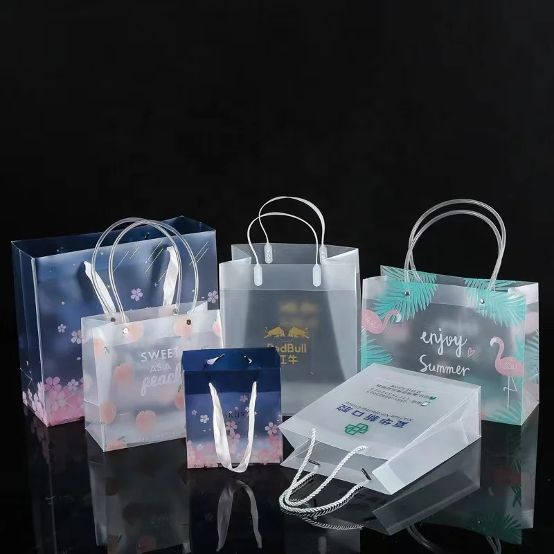 Clear transparent pvc shopping bags packing bag for gift and promotional with handle and button