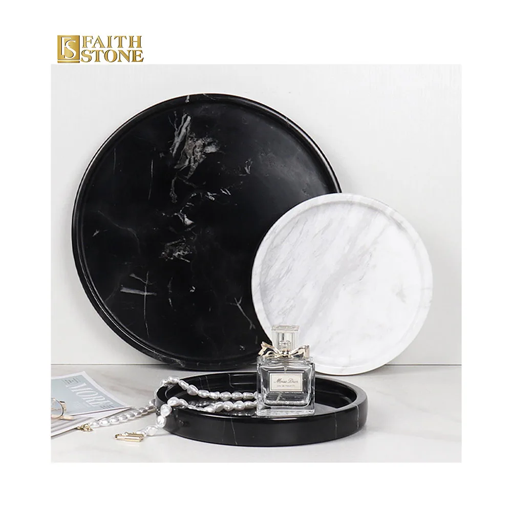 Modern Natural Stone Black Marble Decoration Round Vanity Jewellery Display Tray