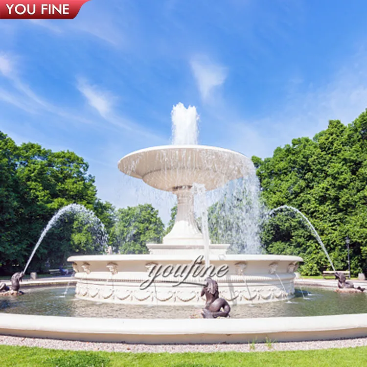 Outdoor Park Hand Carved Large Marble Fountain with Bronze Fish Sculpture