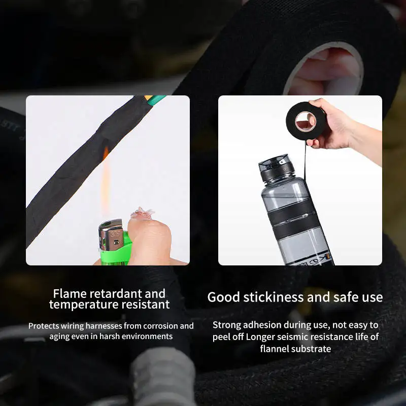 Automotive industry pet cloth wiring harness tape black wire cloth harness tape fire retardant polyester tape