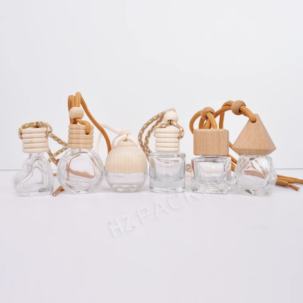 10ml Black/gradient Hanging Car Aroma Diffuser Glass Bottle Air Freshener Bottle With Wood Cap Perfume Bottle For Car