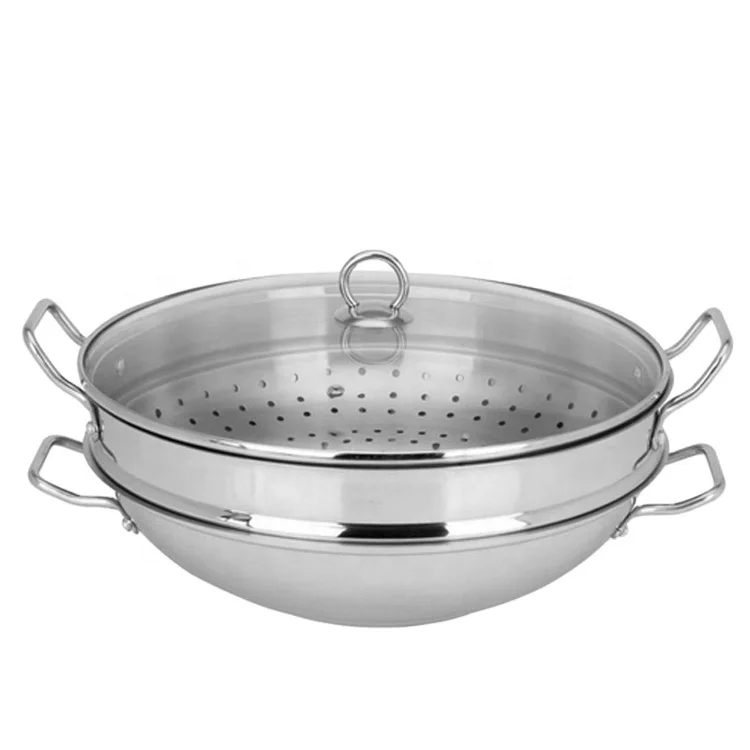 3 Ply stainless steel 304 wok with steamer induction cookware for Home Kitchen Cooking