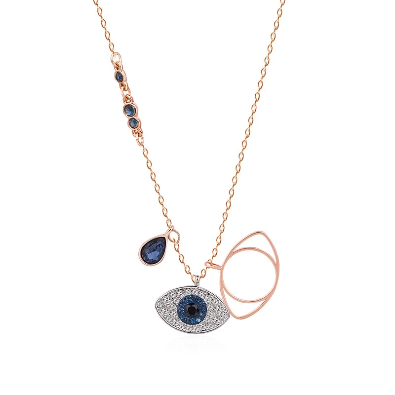 Sample design Rose gold electroplate demon Eye for women zircon 925 silver necklace