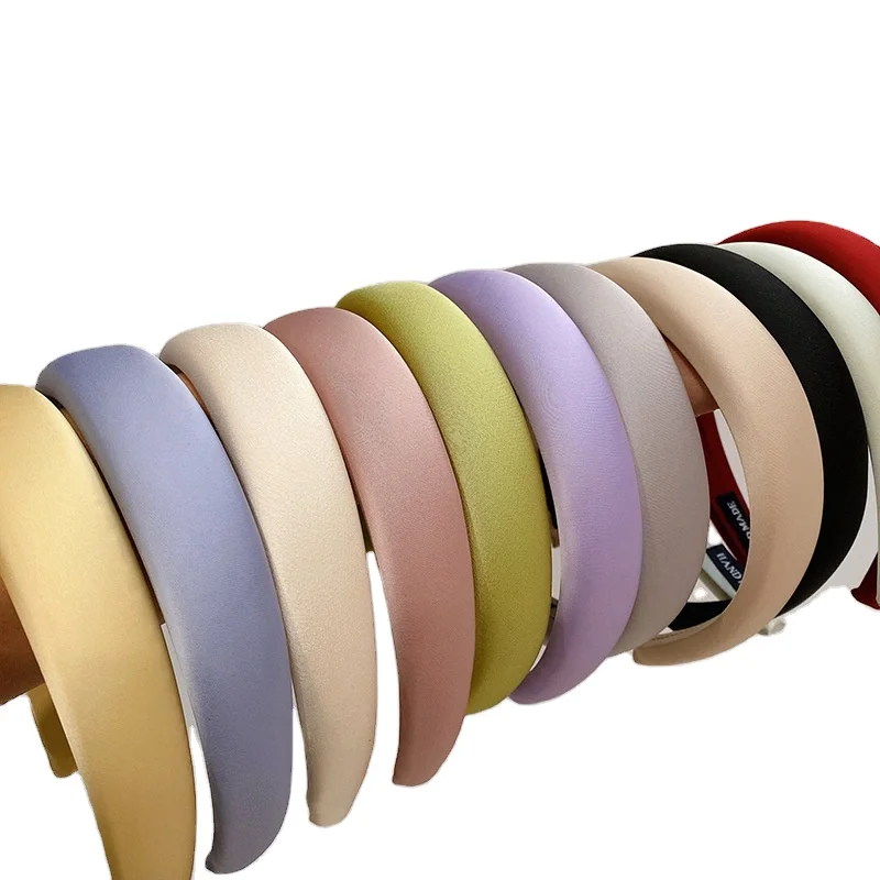 Wholesale Fashion Simple Sponge Padded Fancy Solid Plain Satin Silk Headband For Girls