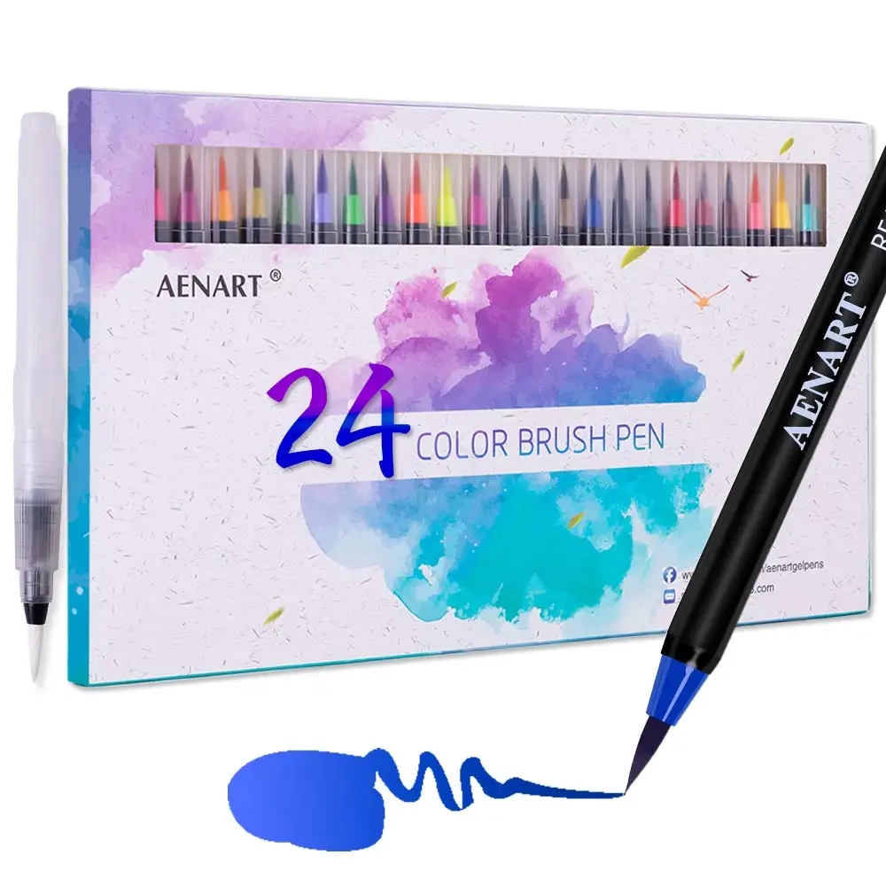 24 Premium Soft & Flexible Real Brush Tipped Art Markers Watercolor Brush Tip Pen Set