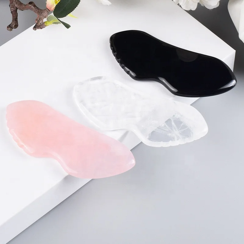 Custom Logo Body Massage Therapy GuaSha Board Tool Natural Grey Agate Gua Sha With Teeth stainless steel scraping massage