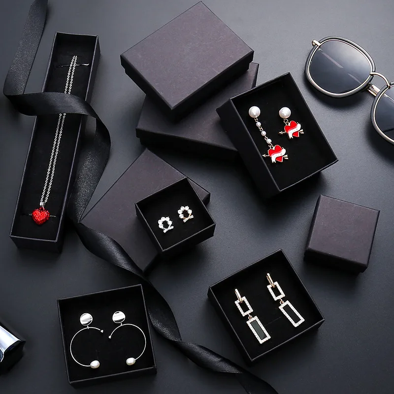 Wholesale Of Factory Jewelry Packaging Boxes, Black Kraft Paper Rings, Earrings,  Necklaces, Jewelry boxes, in stock wholesale