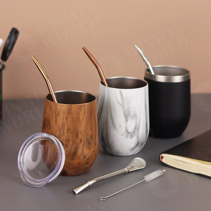 Yerba Mate Cup with Lid Double-Wall Insulated Vacuum Stainless Steel Mate Tea Cup Set Includes Bombilla