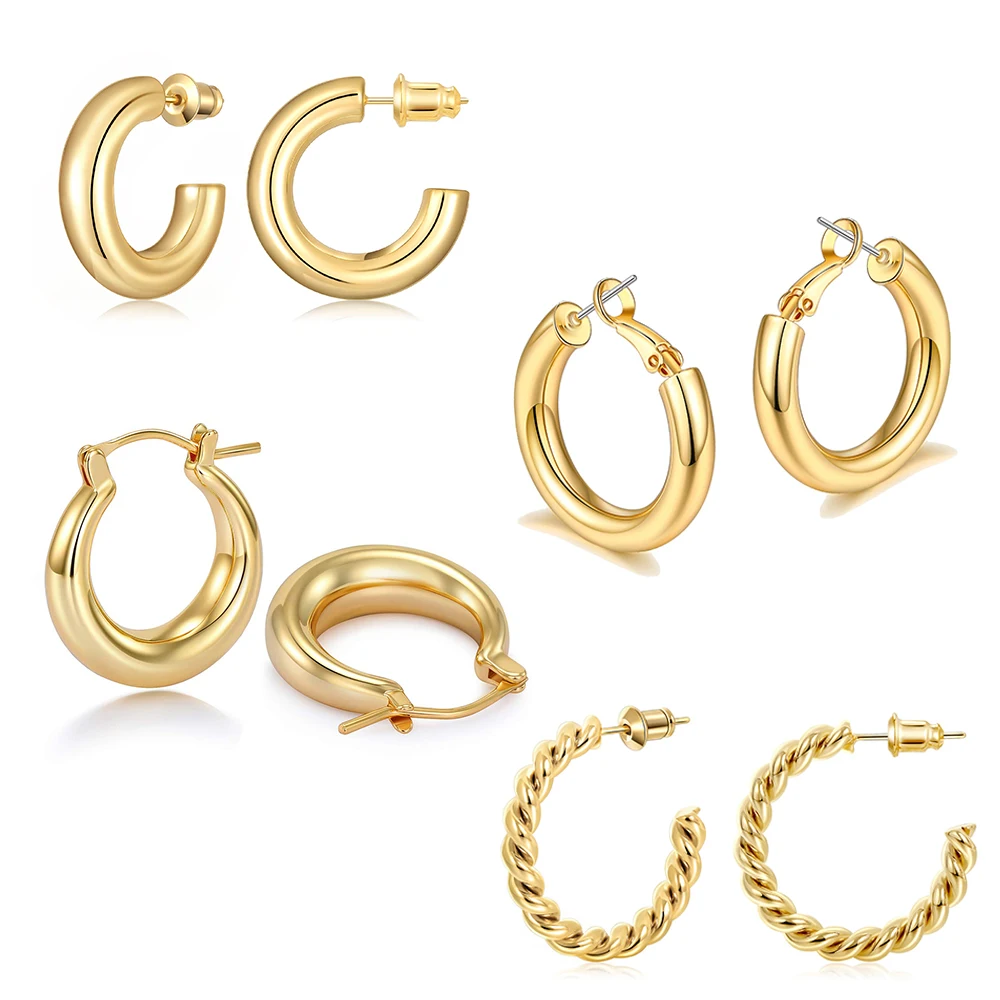 Dropshipping Product 2024 Exclusive 14K Gold Plated Geometric Hoops Earrings Fashion Statement Jewelry