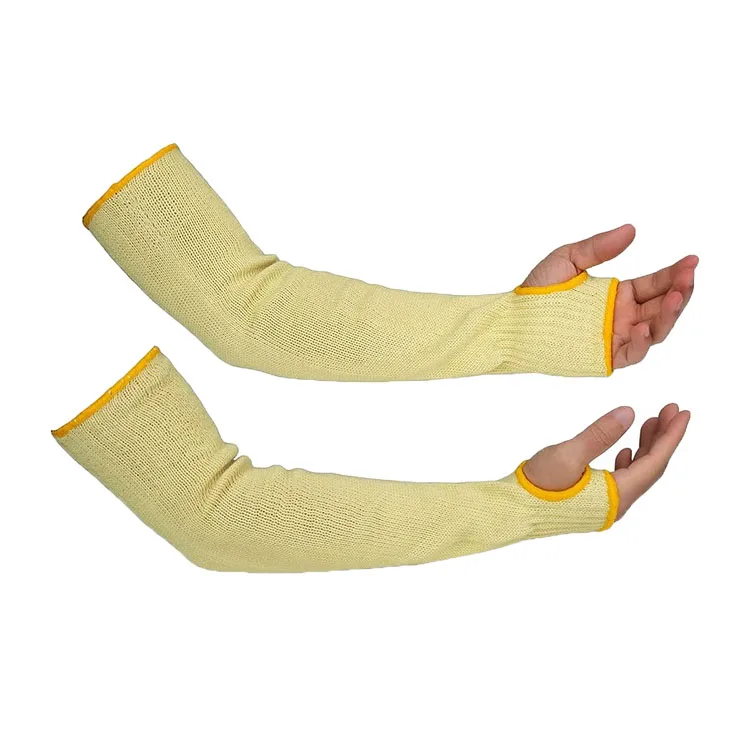 18 Inch Yellow Aramid Fabric Heat Resistant Anti Cut Arm Sleeves with Thumb Hole