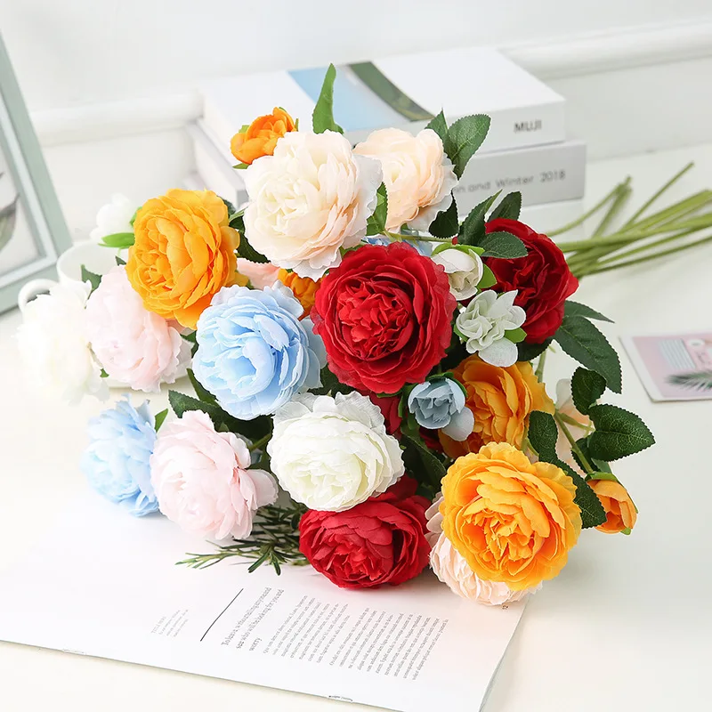 H61 DUOFU European-style 3-headed foreign peony home decoration flower wedding series Western rose peony flower