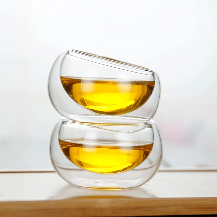 50ml heat resistant transparent high borosilicate double glass tea cup