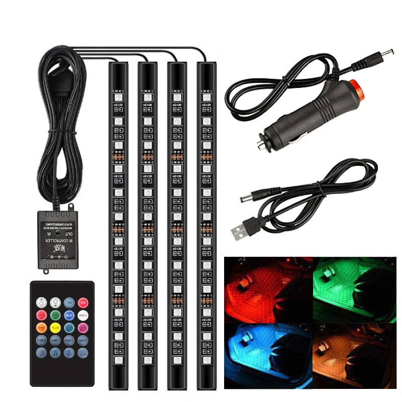 9LED/12LEDS/18LEDS 4PCS Multi Color RGB Car Interior LED Light Atmosphere Lamp Auto Ambient Lighting For Car IP65 Waterproof