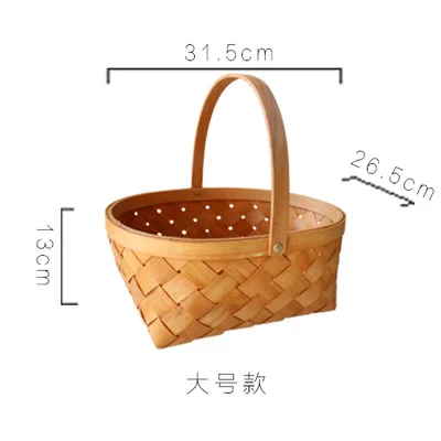 
Country Primitive Garden Home Fashion House Handmade Rattan Storage Wooden Woven Container Storage Handle Basket 