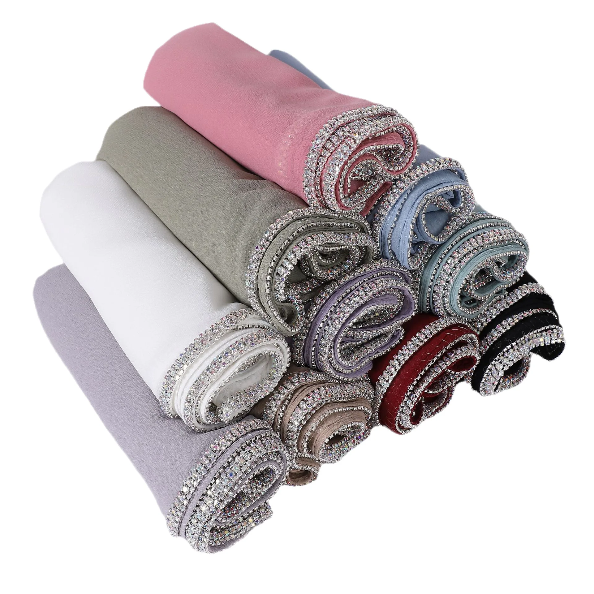 High Quality Diamond Decoration Ethnic Scarf Shawl Malaysia Chiffon Scarf Muslim Hijab Turban Scarf