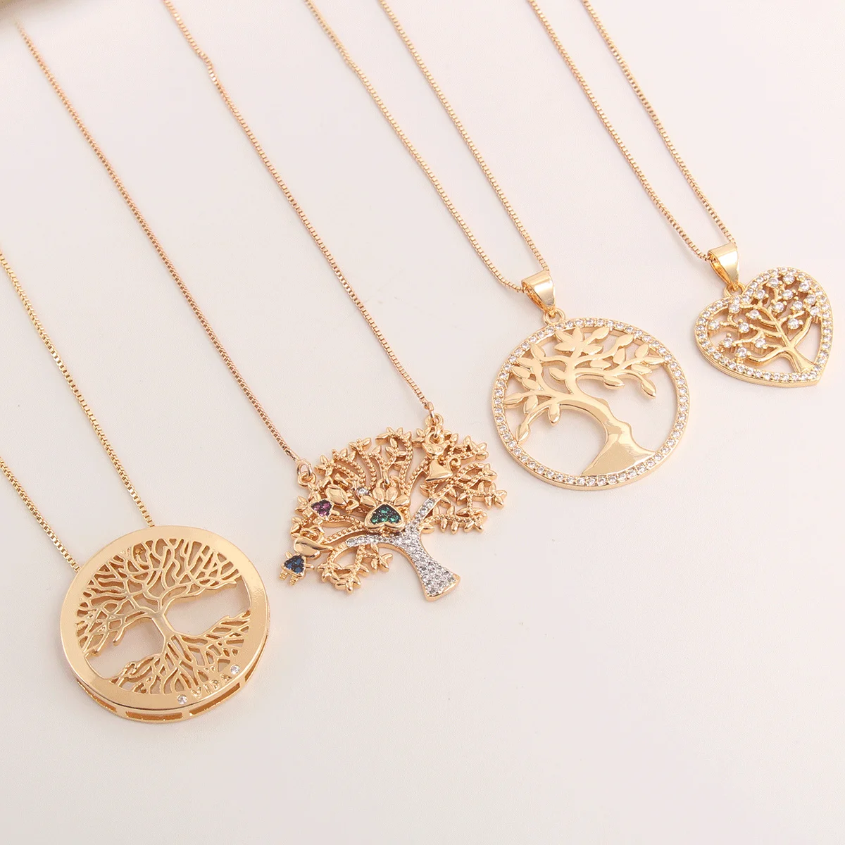 Round Tree Of Life 18k Gold Plated Chain Pendant Necklace Fashion Jewelry For Women Girls Men Boys Party Trendy Gifts
