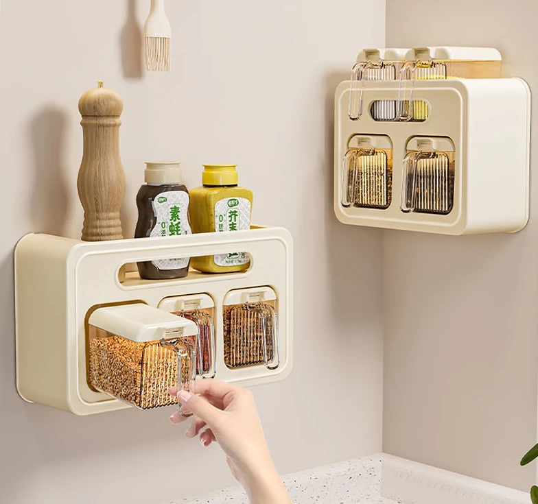 Wall-Mounted Household Kitchen Seasoning Box Set New Seasoning Jar for Salt Monosodium Glutamate Food Use