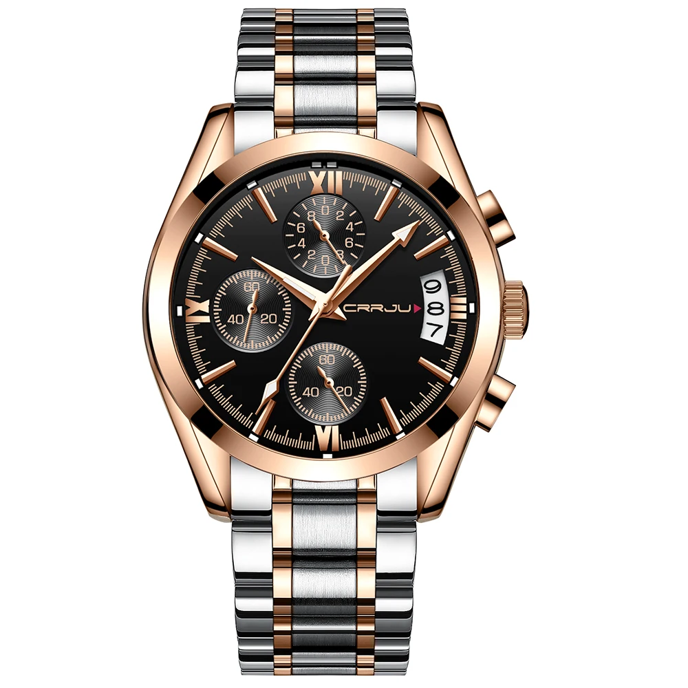 Luxury Crrju 2217 Men Stainless Steel Watch Chronograph Quartz Man Watch Male Clock Relogio Masculino