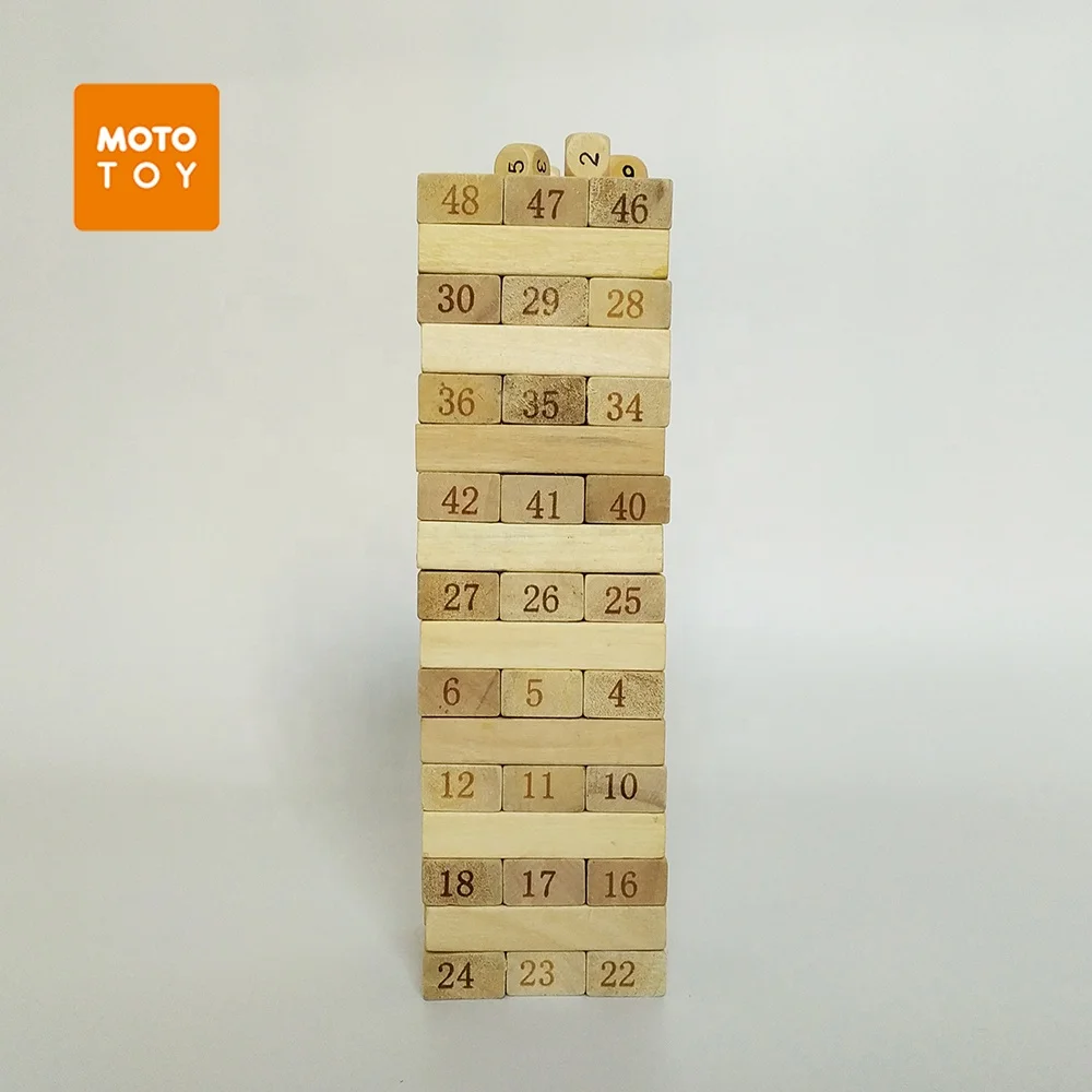51 Pcs Wooden Blocks Stacking Blocks Tumbling Tower Game Toppling Timbers Toys Funny Lawn Yard Game Educational Toy Gift
