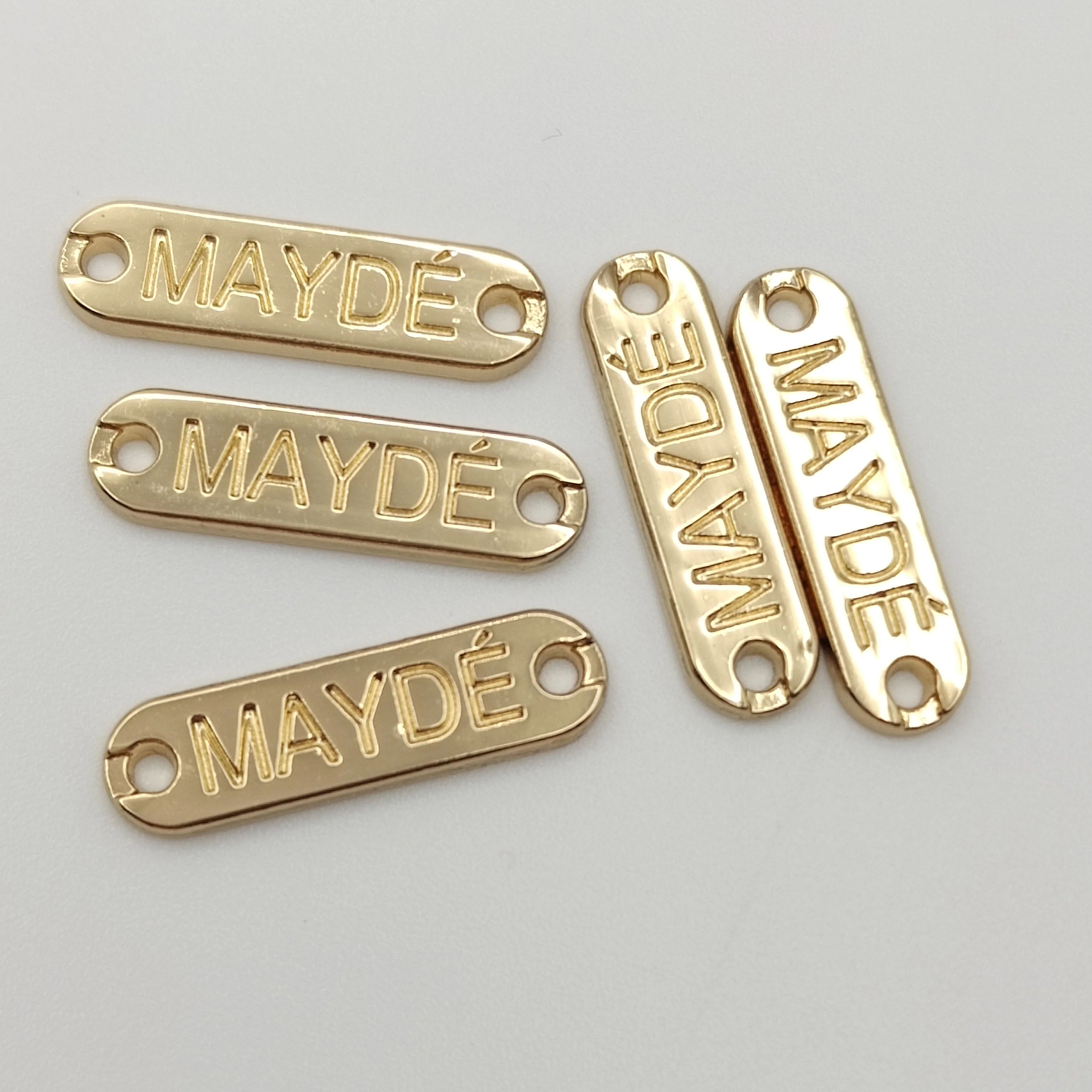 Clothing Hardware Accessories Nickel 2 Hole Sew Metal Label Custom Swimwear Logo Golden Metal Clothing Labels