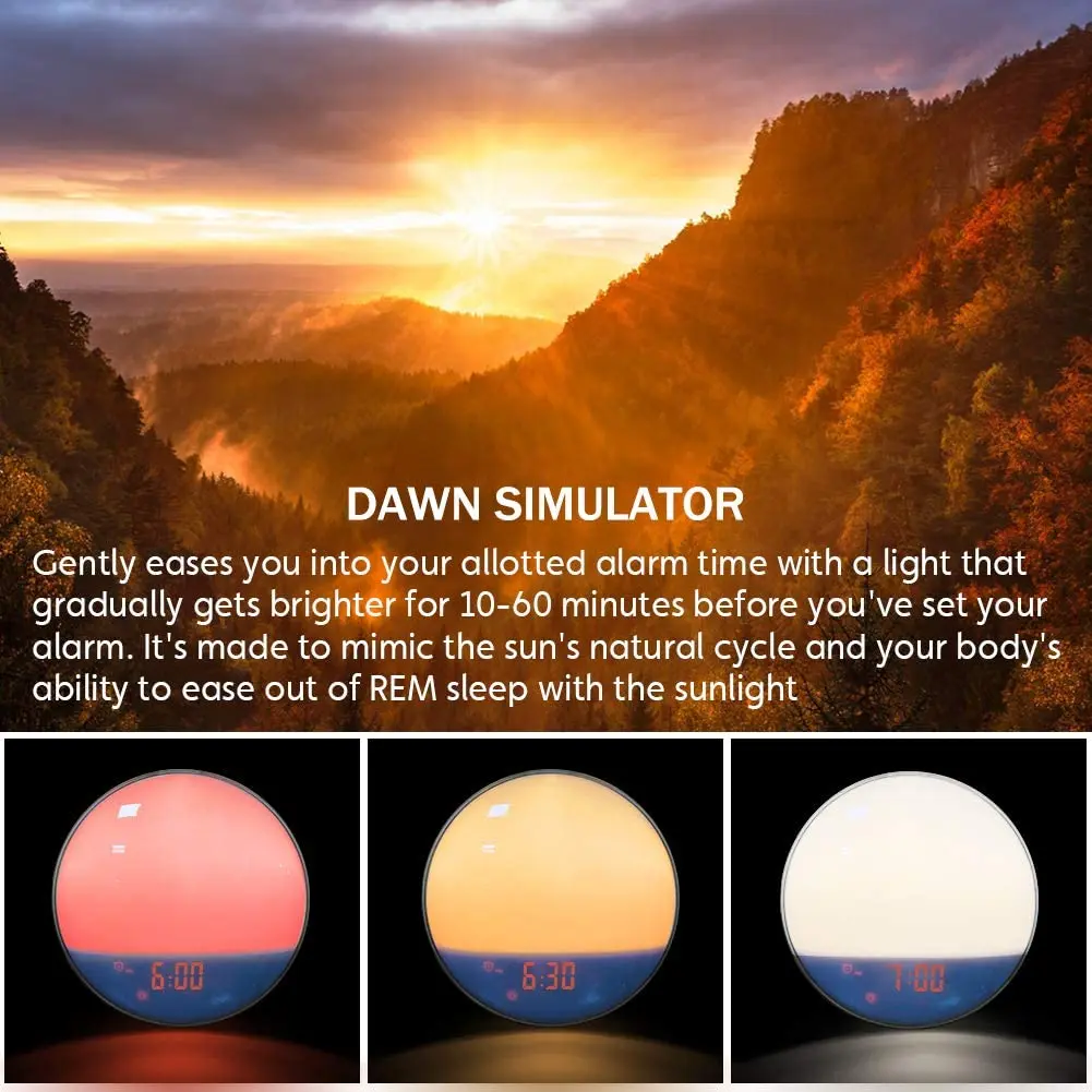 Night Alarm Wake Up Table Wake-Up Light Sunset Simulation Led Clock Wakeup Function Smart Digital Sunrise Light