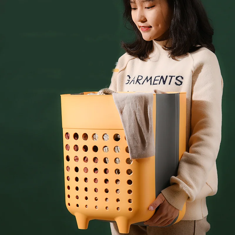 Hanging Laundry hamper with Handle Dirty Clothes Basket Folding Plastic Modern Wash Divided Laundry Basket