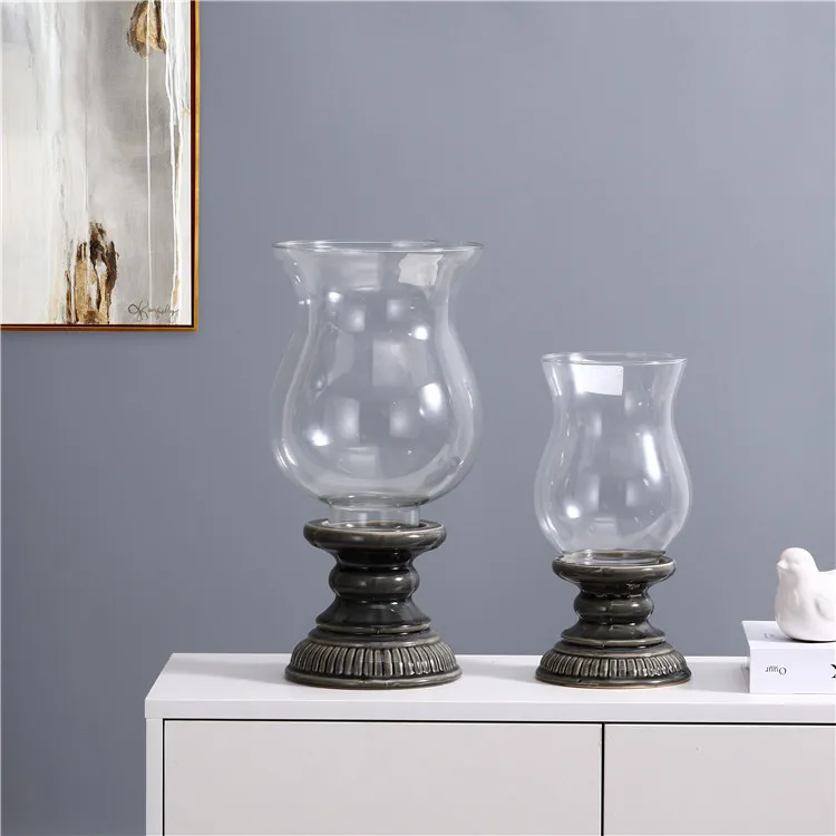 Luxury royal style antique design home garden decor ceramic candle holders with glass dome