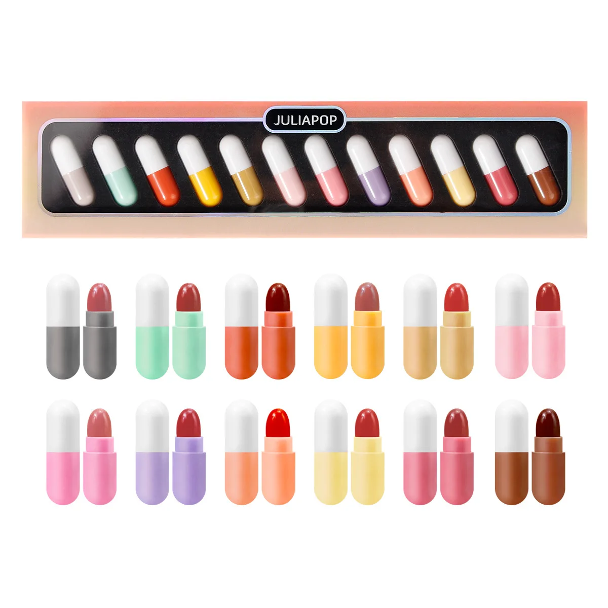Wholesale 12PCS Capsule Lipstick Set Hot Selling Velvet Matte Lipstick Mini Capsule Set Glitter Lipstick for Makeup