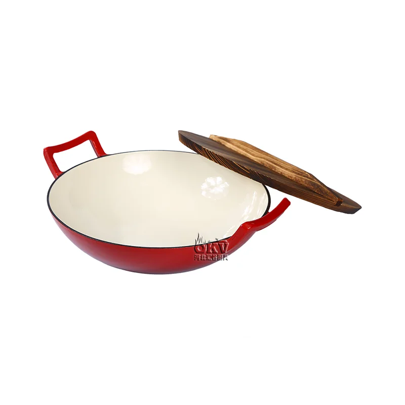 Kitchen Cast Iron Quality Woks Pan Large Capacity Enamel Two Ear Wok Non Stick Cookware Chinese Wok