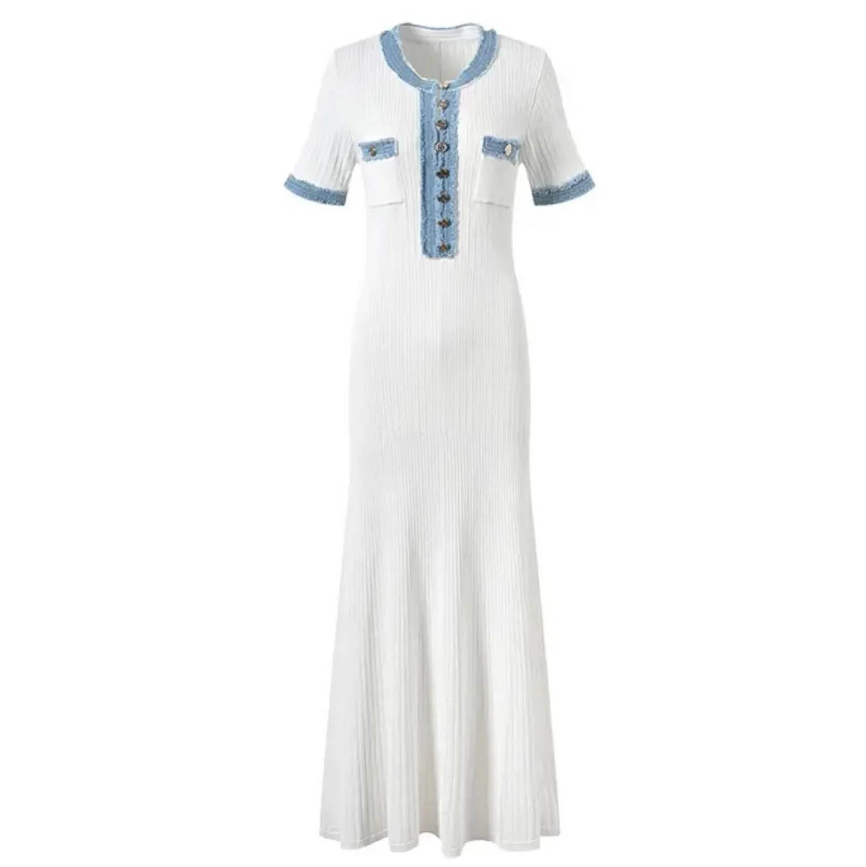 Bettergirl 2024 Custom New Sandro Women French Fashion Summer Denim Robe Sandro Clothes Elegant Knitted Dress Slim Long Skirt