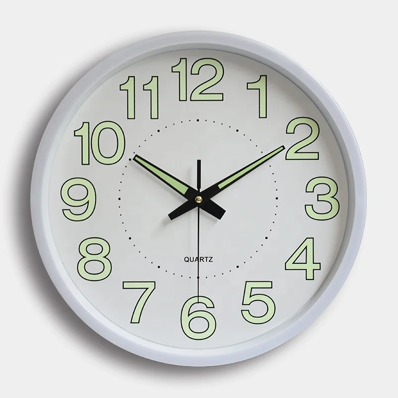12inch 30CM Fluorescence Night Light Luminous Plastic Wall Clock for Bedroom Living Room