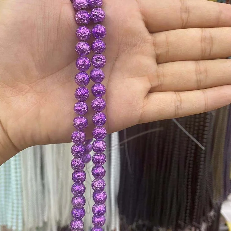 DIY Natural Stone Round Beads Paint Purple Volcanic Stonebead Lava for Jewelry Making