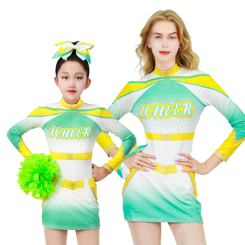 Wholesale Custom Green Kids Cheerleading Uniforms for Girls Uniforme Cheerleader Design Cheer Uniform