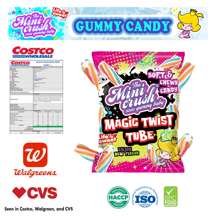 Custom Mix Fruits Assorted Gift Packing Chewy Fruit soft Sweet Twist Tube Gummy Candy