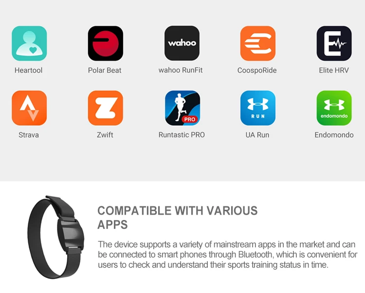 BLE ANT+ Heart Rate Monitor Armband Rechargeable IP67 Waterproof Armband Heart Rate Monitor