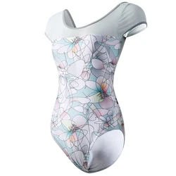 Geometric Pattern Printing Cap Sleeve Adult Rhythmic Gymnastic Leotards Girls