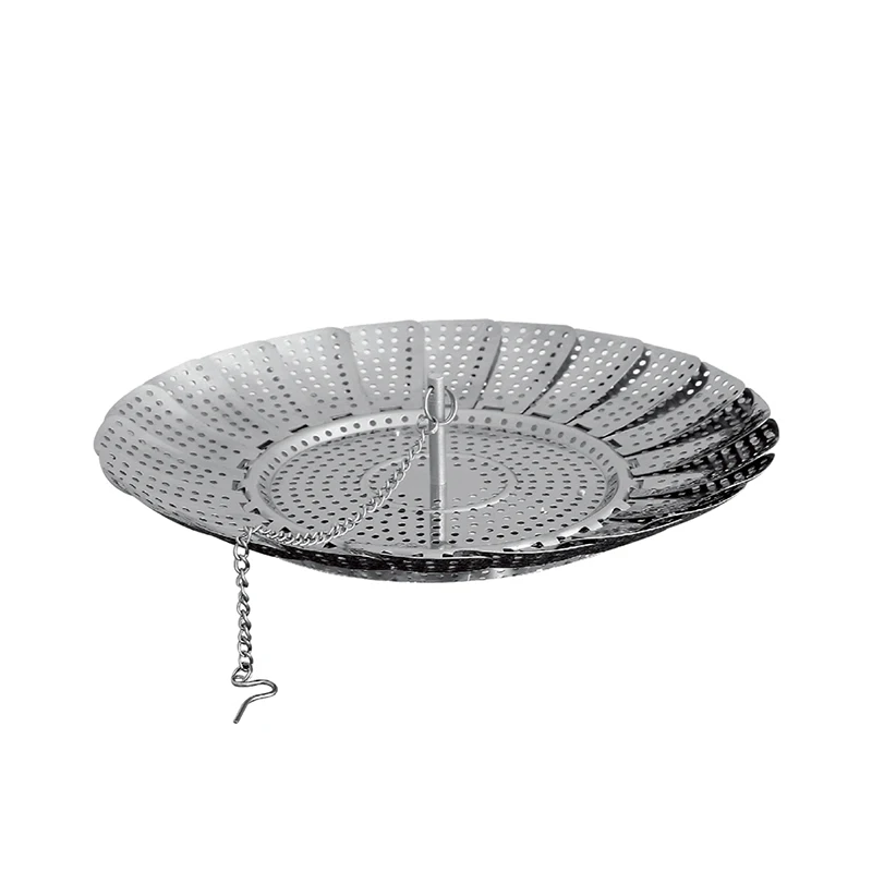 Foldable steamer stainless steel collapsible vegetable steamer basket with hanging chain